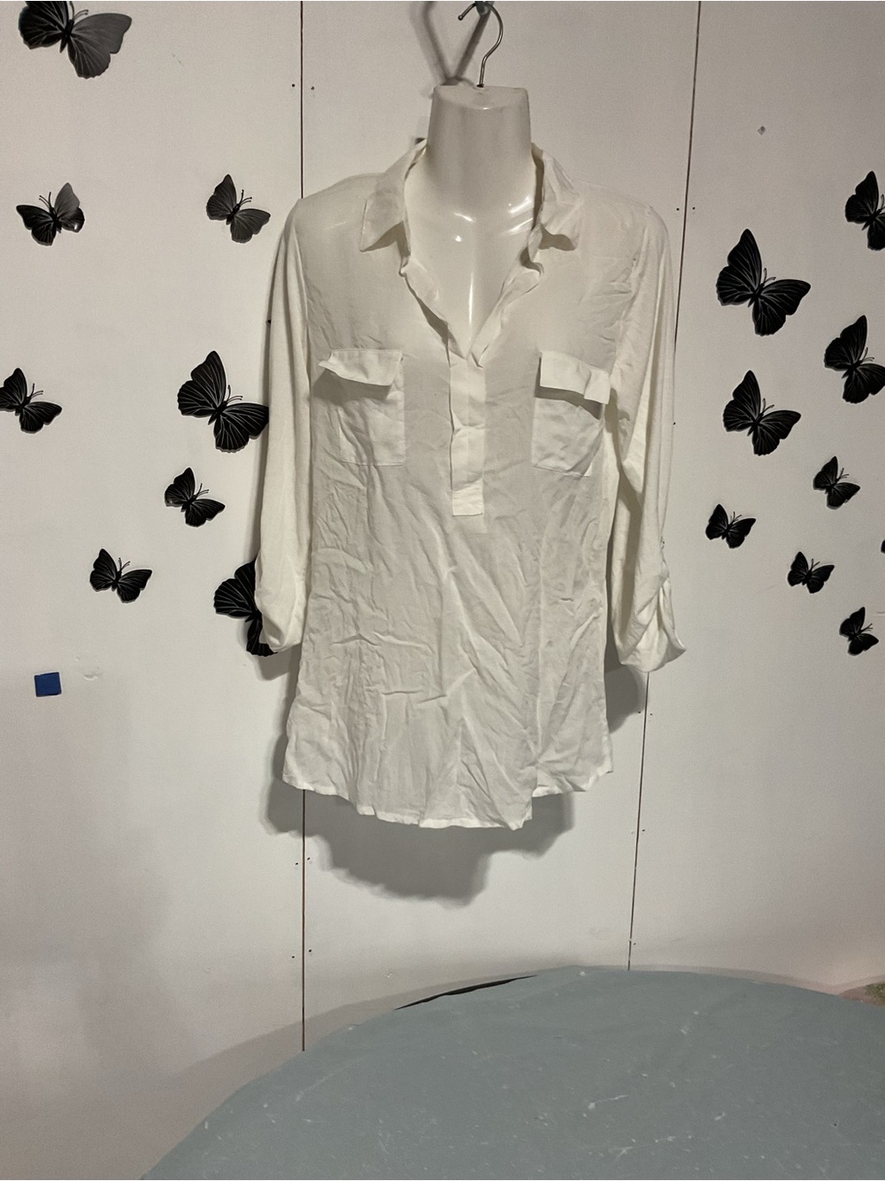 Poof! Ivory Button-Down Tunic with Chest Pockets
